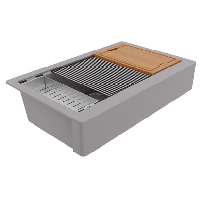 34" Retrofit Farmhouse Large Single Bowl Quartz Composite Workstation Kitchen Sink In Grey
