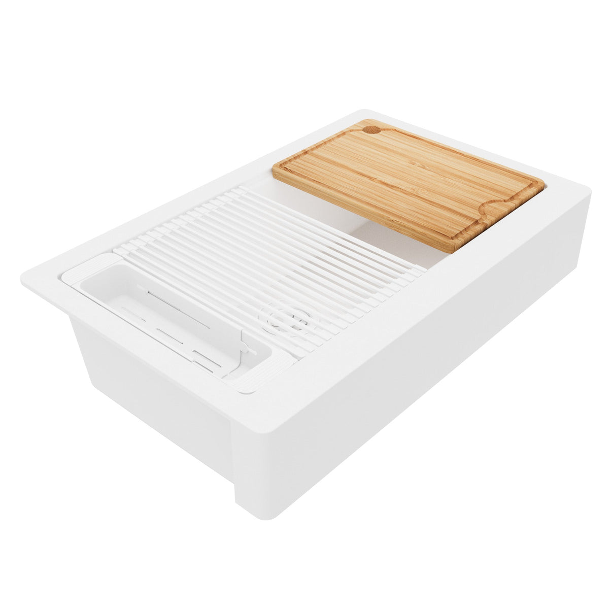 34" Apron Front Single Bowl Quartz Kitchen Sink Kit In White