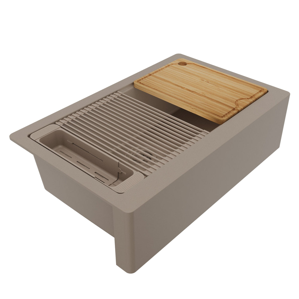 34" Deep Apron Front Single Bowl Quartz Kitchen Sink Kit In Concrete
