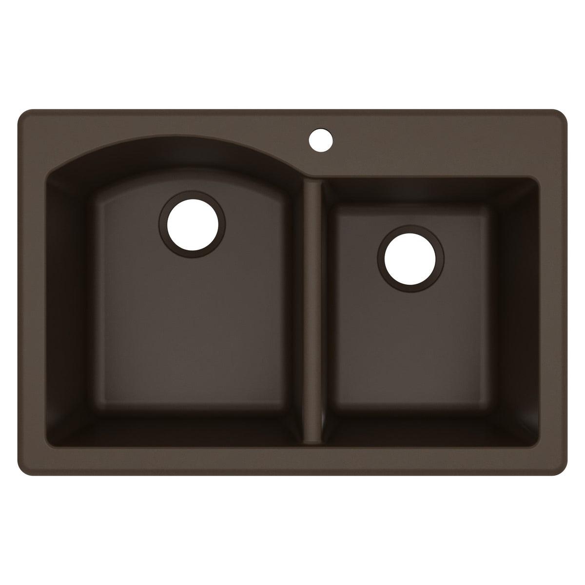 33" Top Mount Double Offset Bowl Quartz Composite Kitchen Sink In Brown