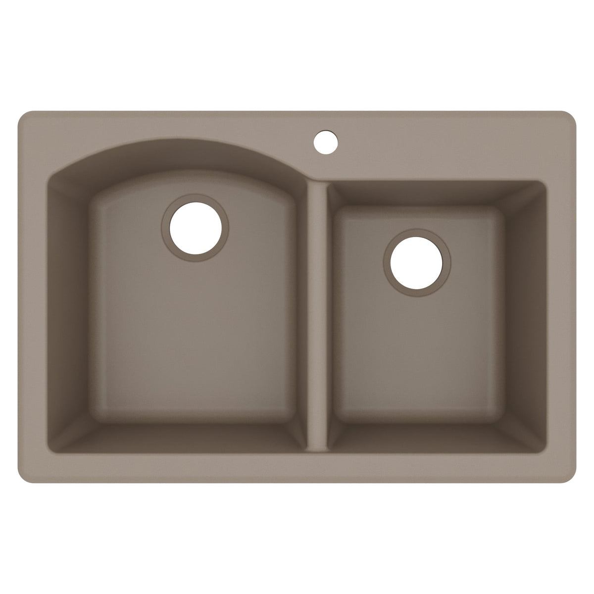 33" Top Mount Double Offset Bowl Quartz Composite Kitchen Sink In Concrete