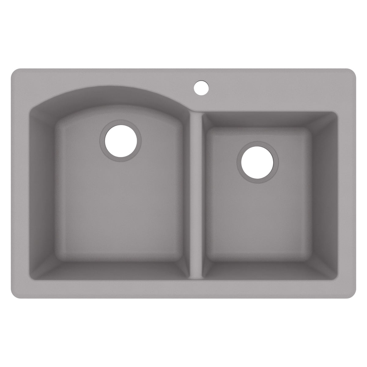 33" Top Mount Double Offset Bowl Quartz Composite Kitchen Sink In Grey