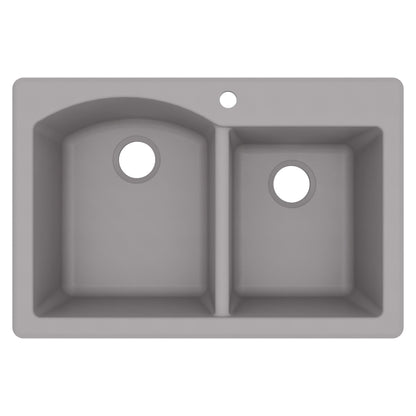 33" Top Mount Double Offset Bowl Quartz Composite Kitchen Sink In Grey
