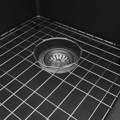 33" Top Mount Large Single Bowl Quartz Composite Kitchen Sink Kit In Black
