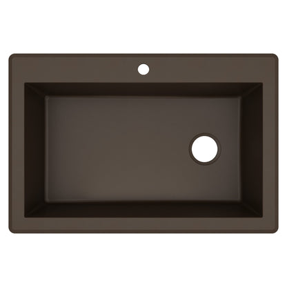 33" Top Mount Large Single Bowl Quartz Composite Kitchen Sink In Brown