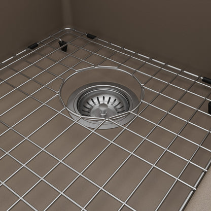 33" Top Mount Large Single Bowl Quartz Composite Kitchen Sink Kit In Concrete