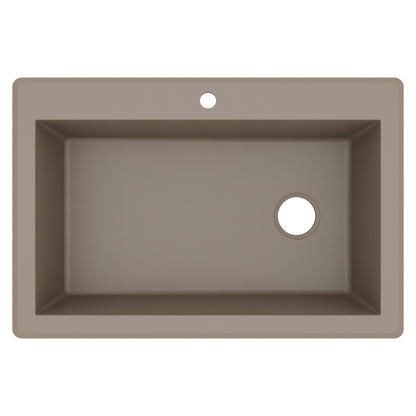 33" Top Mount Large Single Bowl Quartz Composite Kitchen Sink In Concrete