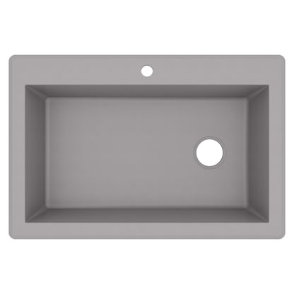 33" Top Mount Large Single Bowl Quartz Composite Kitchen Sink In Grey