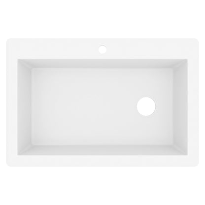 33" Top Mount Large Single Bowl Quartz Composite Kitchen Sink In White