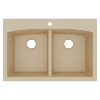 33" Top Mount Double Equal Bowl Quartz Composite Kitchen Sink In Bisque
