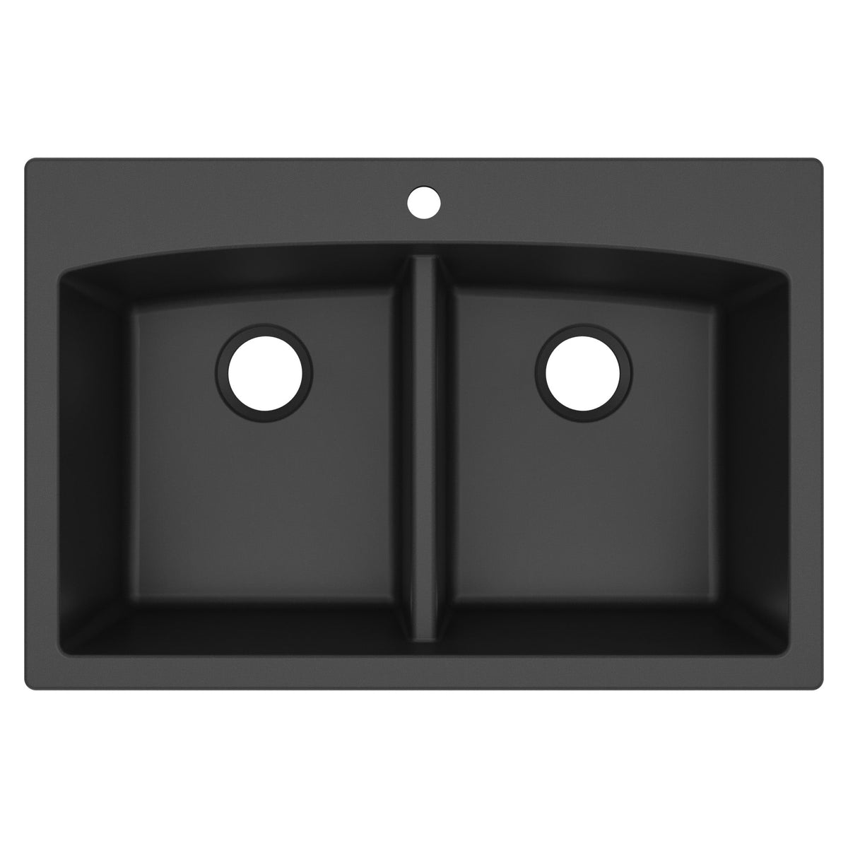 33" Top Mount Double Equal Bowl Quartz Composite Kitchen Sink In Black