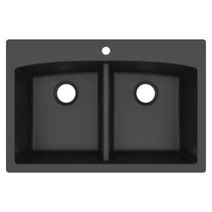 33" Top Mount Double Equal Bowl Quartz Composite Kitchen Sink In Black