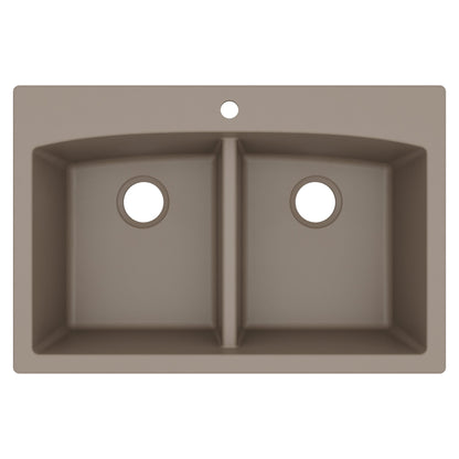 33" Top Mount Double Equal Bowl Quartz Composite Kitchen Sink In Concrete
