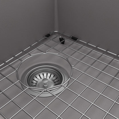 33" Top Mount Double Equal Bowl Quartz Composite Kitchen Sink Kit In Grey