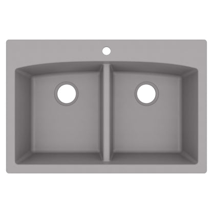 33" Top Mount Double Equal Bowl Quartz Composite Kitchen Sink In Grey