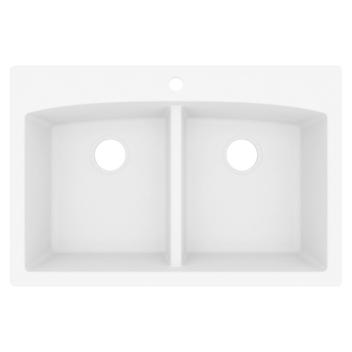 33" Top Mount Double Equal Bowl Quartz Composite Kitchen Sink In White
