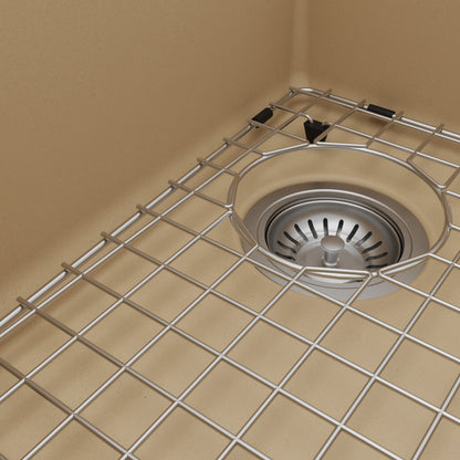 33" Top Mount Double Offset Bowl Quartz Composite Kitchen Sink Kit In Bisque