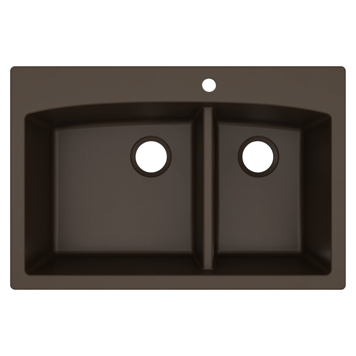 33" Top Mount Double Offset Bowl Quartz Composite Kitchen Sink In Brown