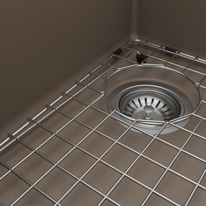 33" Top Mount Double Offset Bowl Quartz Composite Kitchen Sink Kit In Concrete