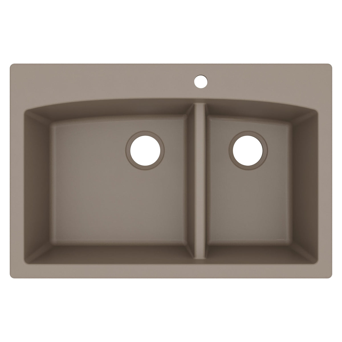 33" Top Mount Double Offset Bowl Quartz Composite Kitchen Sink In Concrete