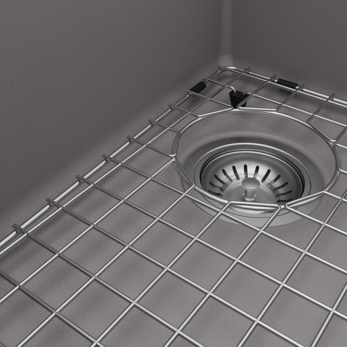 33" Top Mount Double Offset Bowl Quartz Composite Kitchen Sink Kit In Grey