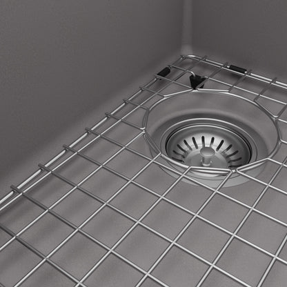 33" Top Mount Double Offset Bowl Quartz Composite Kitchen Sink Kit In Grey