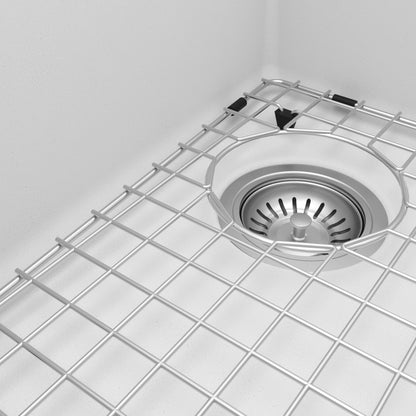 33" Top Mount Double Offset Bowl Quartz Composite Kitchen Sink Kit In White