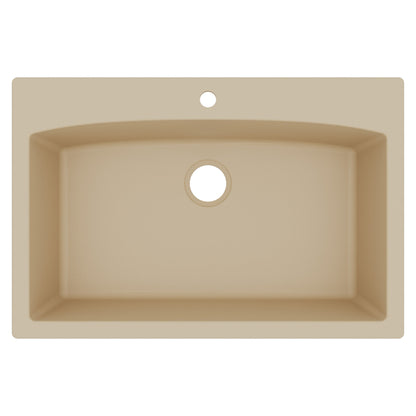 33" Top Mount Large Single Bowl Quartz Composite Kitchen Sink In Bisque