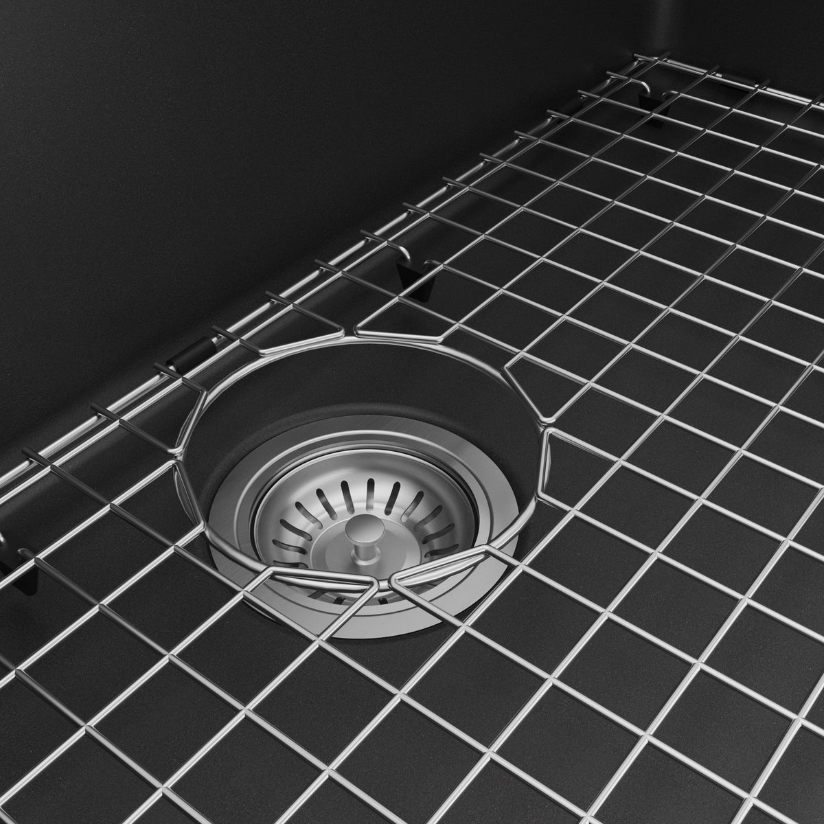 33" Top Mount Large Single Bowl Quartz Composite Kitchen Sink Kit In Black