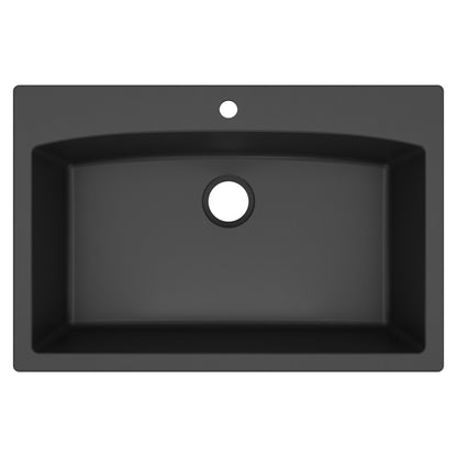33" Top Mount Large Single Bowl Quartz Composite Kitchen Sink In Black