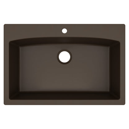 33" Top Mount Large Single Bowl Quartz Composite Kitchen Sink In Brown