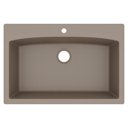 33" Top Mount Large Single Bowl Quartz Composite Kitchen Sink In Concrete