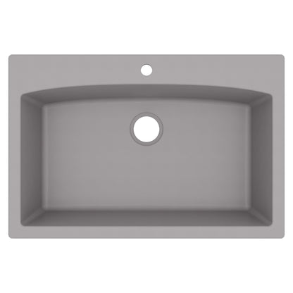 33" Top Mount Large Single Bowl Quartz Composite Kitchen Sink In Grey