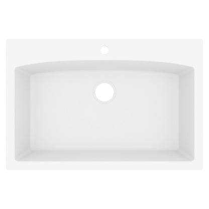 33" Top Mount Large Single Bowl Quartz Composite Kitchen Sink In White
