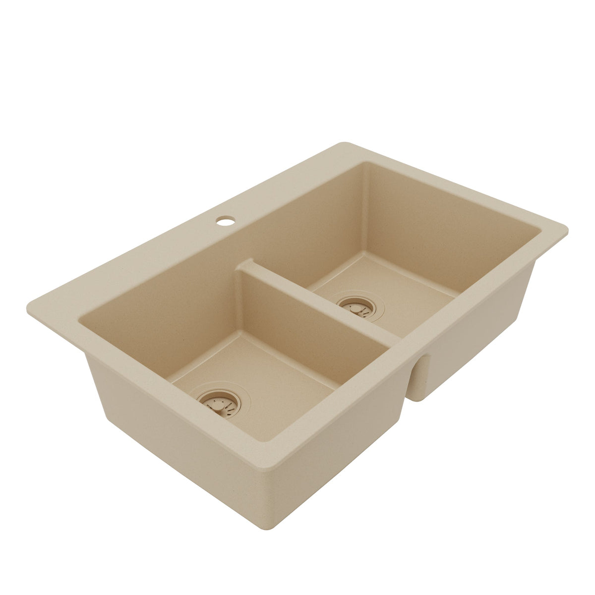 33" Top Mount Double Bowl Quartz Composite Kitchen Sink In Bisque