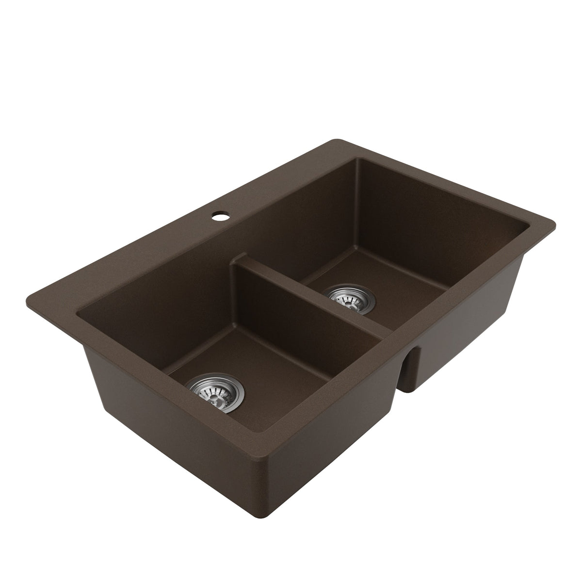 33" Top Mount Double Equal Bowl Quartz Composite Kitchen Sink Kit In Brown