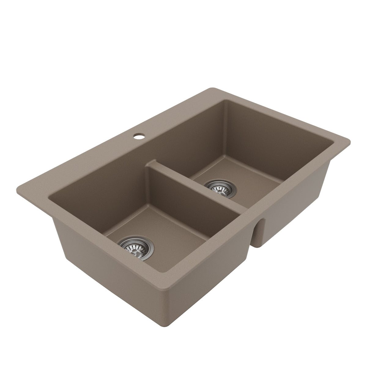 33" Top Mount Double Equal Bowl Quartz Composite Kitchen Sink Kit In Concrete