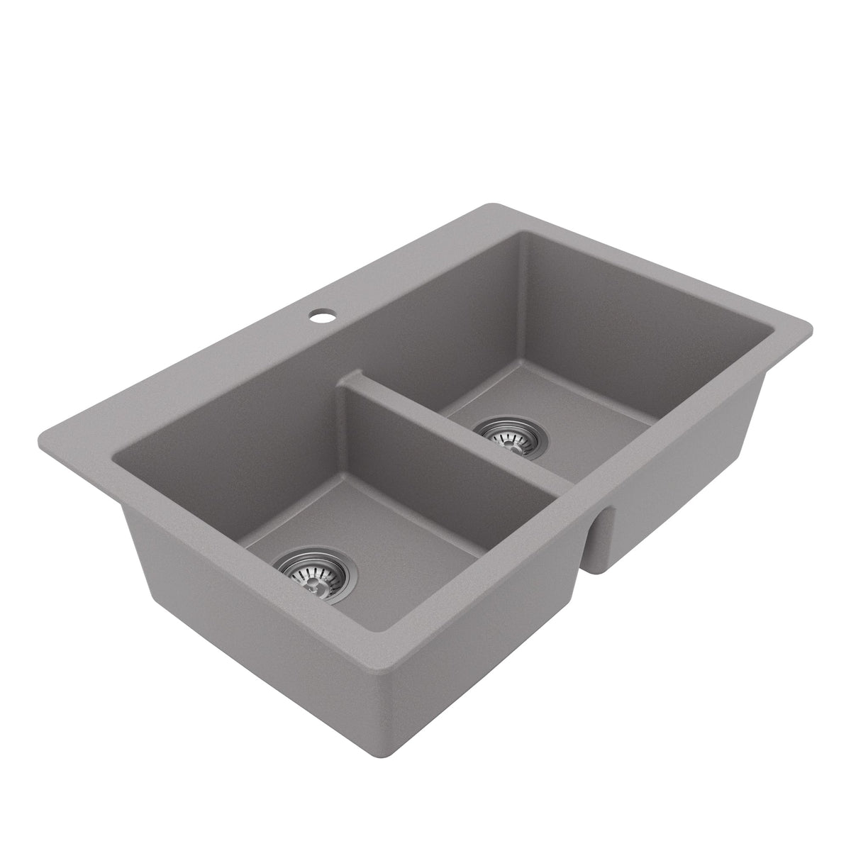 33" Top Mount Double Equal Bowl Quartz Composite Kitchen Sink Kit In Grey
