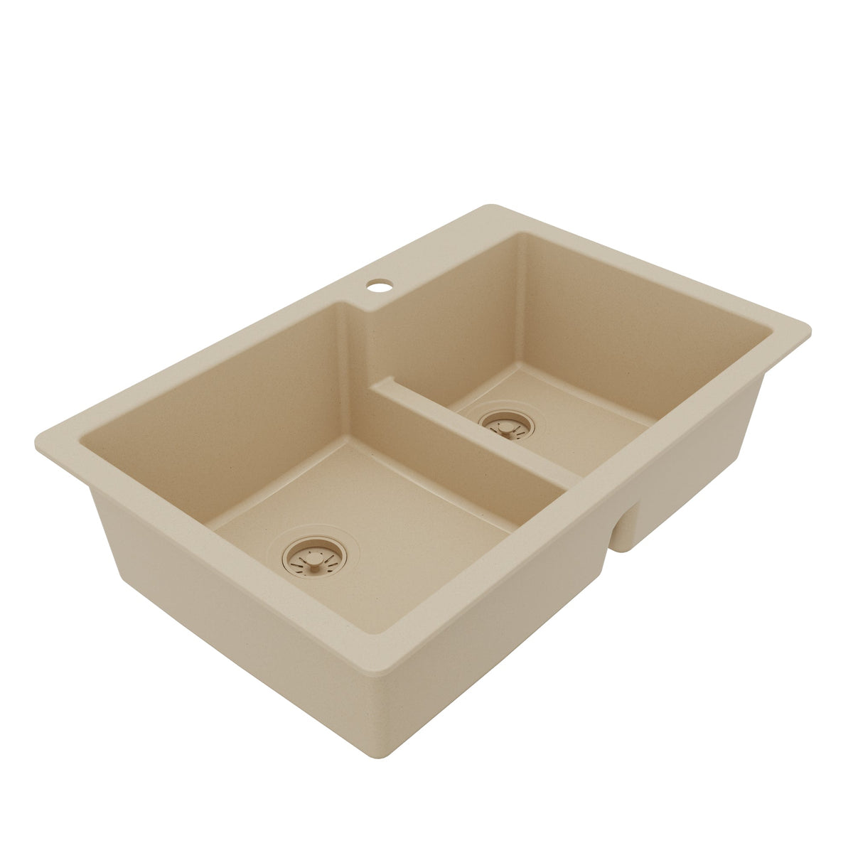 33" Top Mount Double Offset Bowl Quartz Composite Kitchen Sink In Bisque