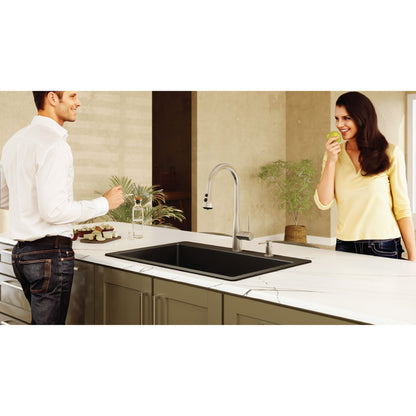 33" Top Mount Large Single Bowl Quartz Composite Kitchen Sink Kit In Black