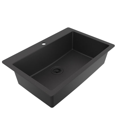 33" Top Mount Large Single Bowl Quartz Composite Kitchen Sink In Black
