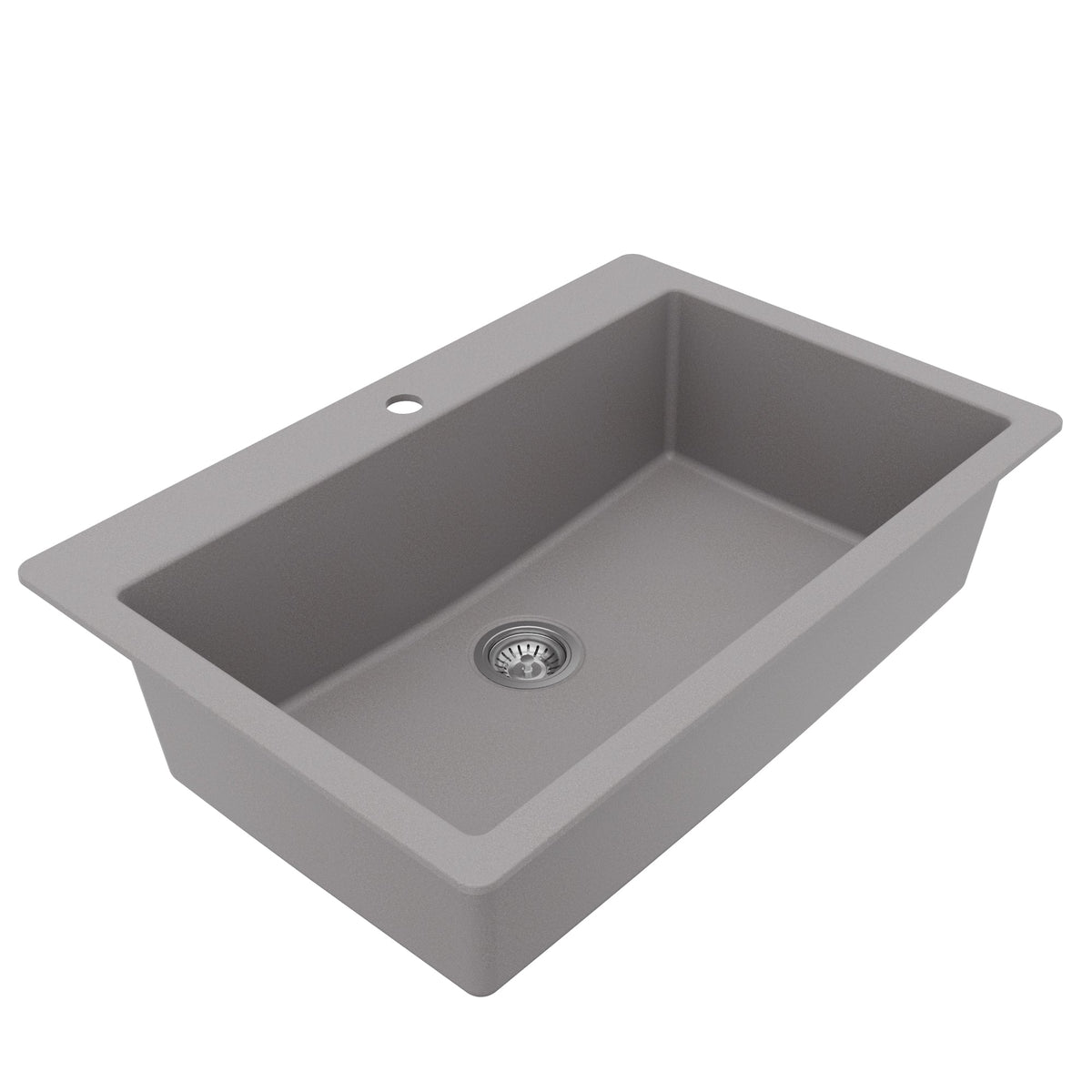 33" Top Mount Large Single Bowl Quartz Composite Kitchen Sink Kit In Grey