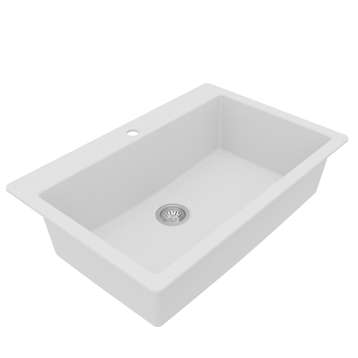 33" Top Mount Large Single Bowl Quartz Composite Kitchen Sink Kit In White