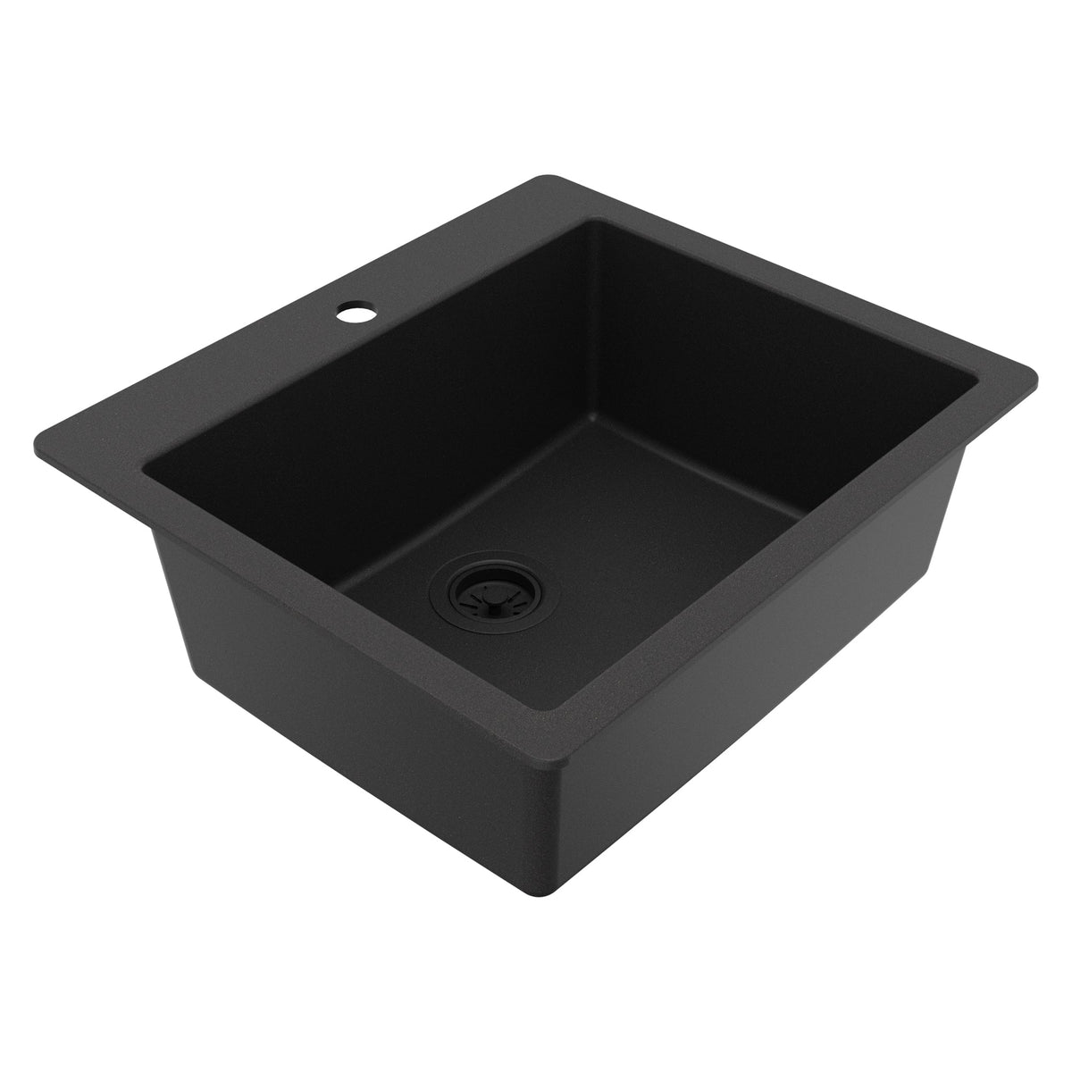 25" Top Mount Single Bowl Quartz Composite Kitchen Sink In Black