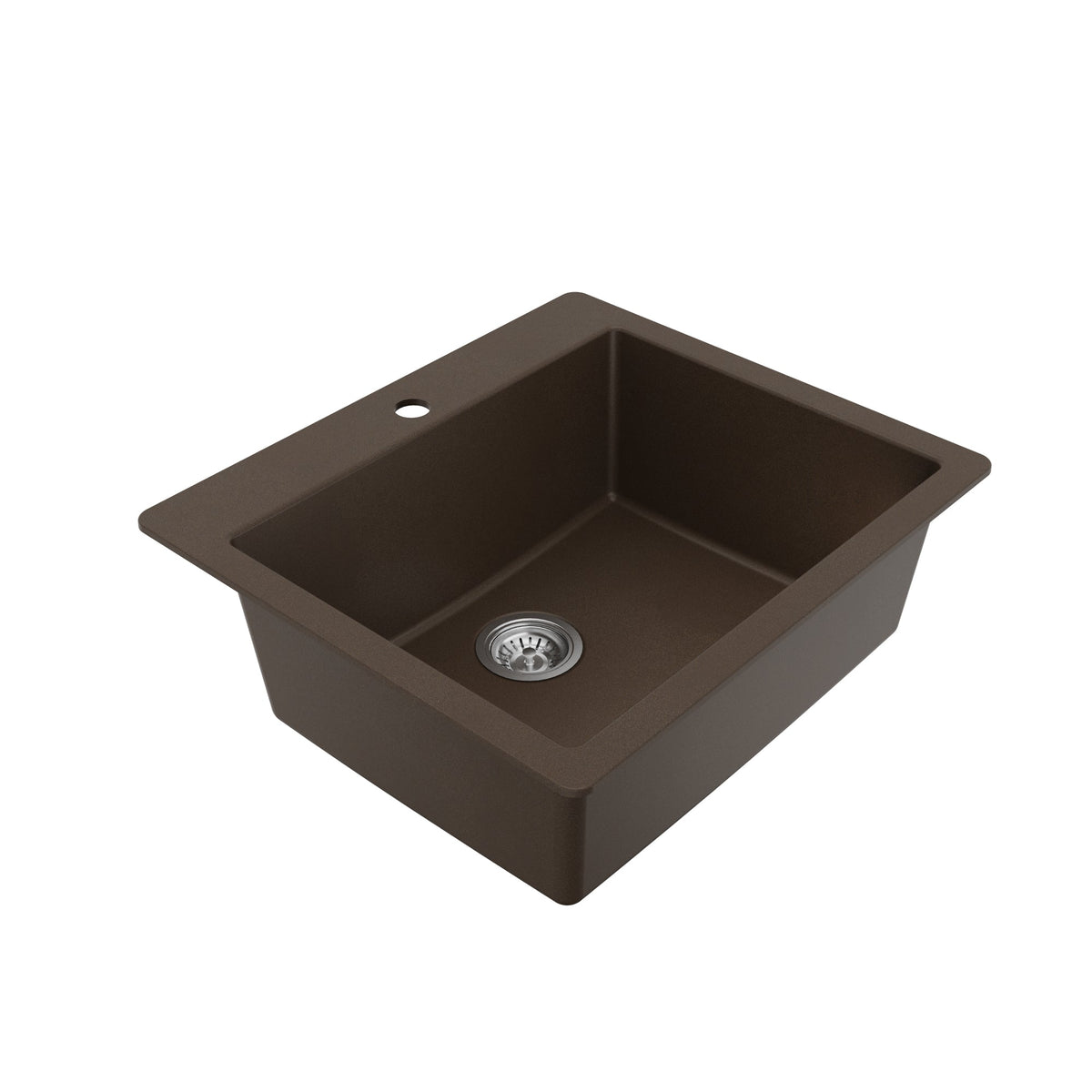 25" Top Mount Single Bowl Quartz Composite Kitchen Sink Kit In Brown
