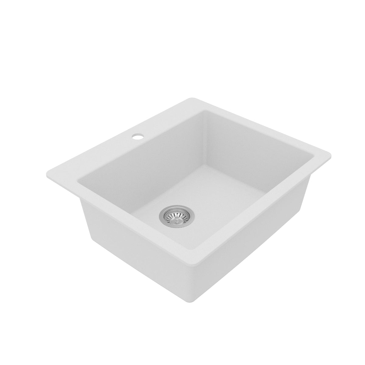 25" Top Mount Single Bowl Quartz Composite Kitchen Sink Kit In White