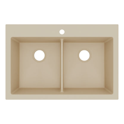 33" Top Mount Double Bowl Granite Kitchen Sink in Bisque