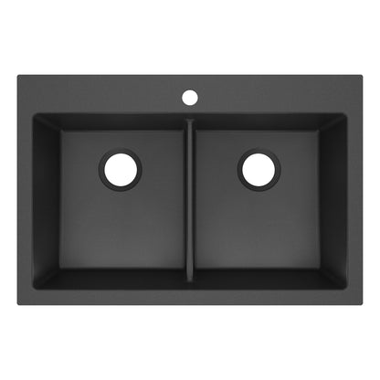 33" Top Mount Double Bowl Granite Kitchen Sink in Black