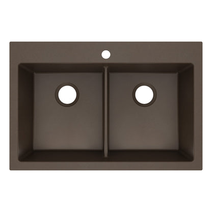 33" Top Mount Double Bowl Granite Kitchen Sink in Brown