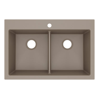 33" Top Mount Double Bowl Granite Kitchen Sink in Concrete